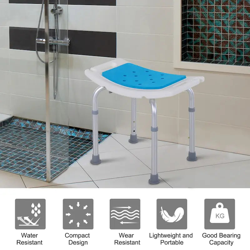 Sgabello da bagno curvo regolabile a 6 livelli, sedia da doccia Spa con design antiscivolo per anziani, feriti e donne in gravidanza