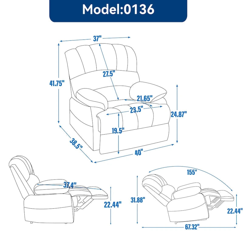 Poltrona Reclinabile Manuale con Rivestimento in Tessuto