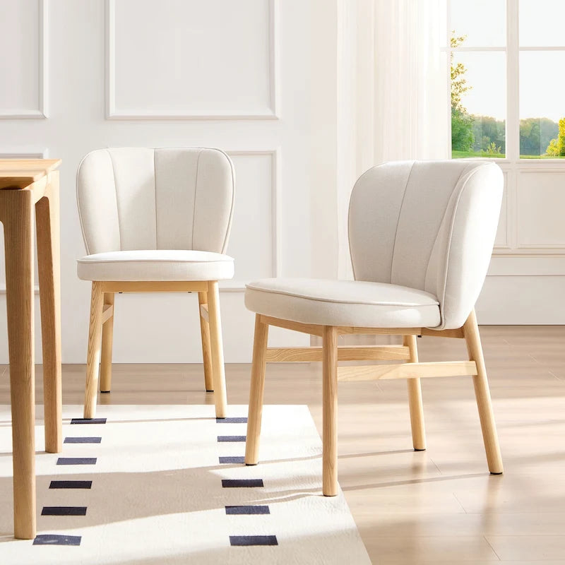 Set di 2 sedie da pranzo ad altezza bancone con seduta imbottita e base in legno di frassino
