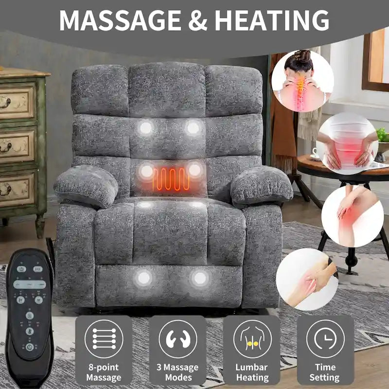 Poltrona reclinabile power lift di grandi dimensioni con massaggio, calore lombare e porta di ricarica