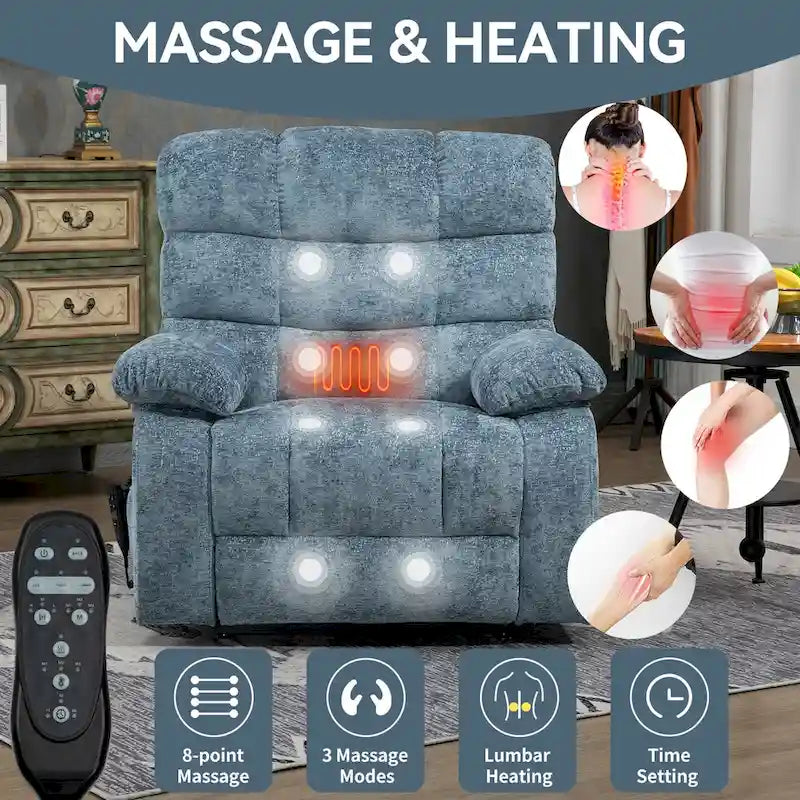 Poltrona reclinabile power lift di grandi dimensioni con massaggio, calore lombare e porta di ricarica