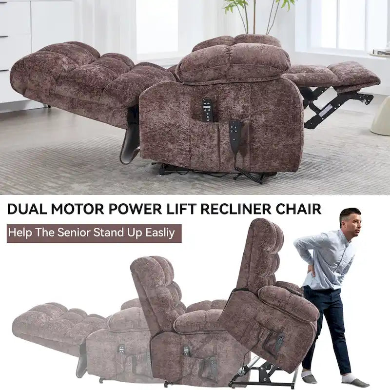 Poltrona reclinabile power lift di grandi dimensioni con massaggio, calore lombare e porta di ricarica