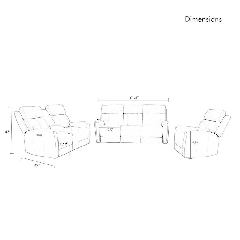 Set divano reclinabile elettrico 3 pezzi con ricarica USB e poggiatesta regolabile