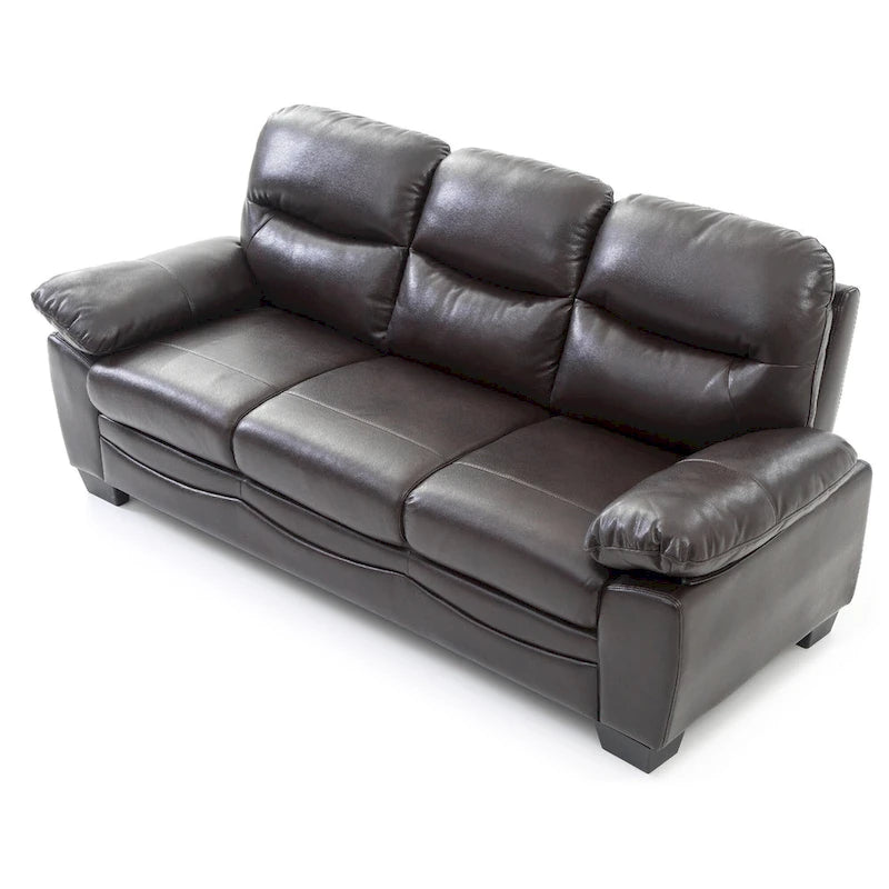 Divano in similpelle marrone scuro con braccioli svasati da 198 cm