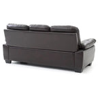 Divano in similpelle marrone scuro con braccioli svasati da 198 cm