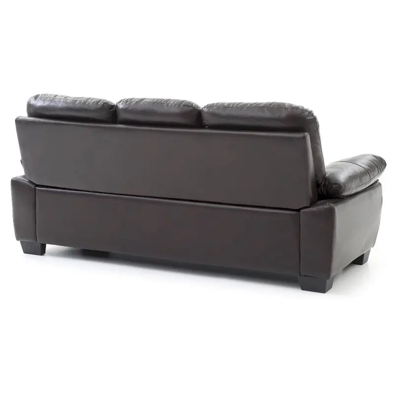 Divano in similpelle marrone scuro con braccioli svasati da 198 cm