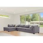 Divano sezionale a 4 posti con chaise longue reversibile e cuscini decorativi - Grigio