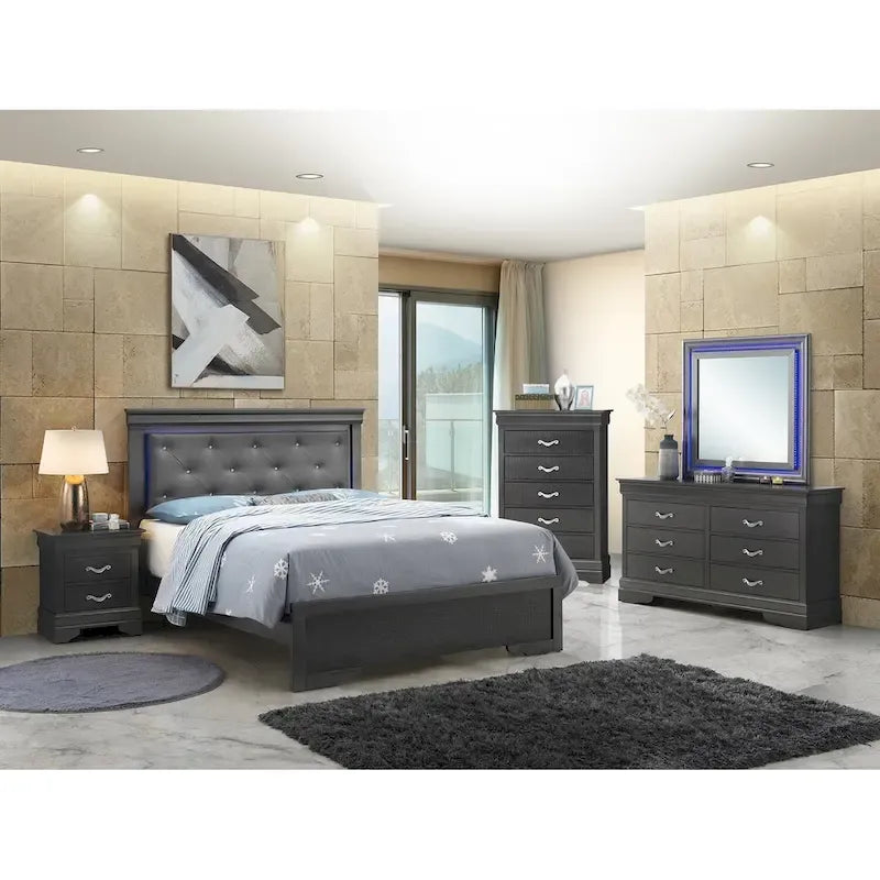 Letto matrimoniale con luci a LED decorative - Nero
