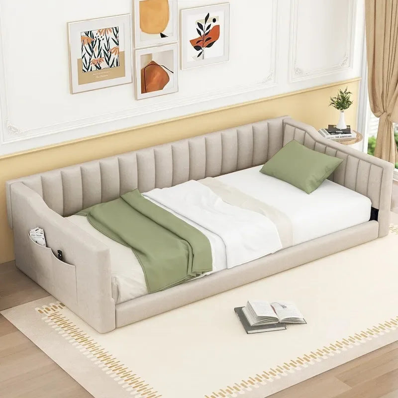 Divano letto in velluto Twin XL con base a doghe in legno curvato