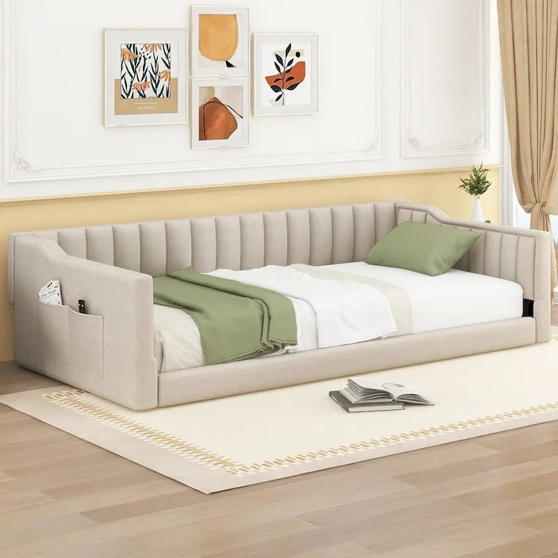 Divano letto in velluto Twin XL con base a doghe in legno curvato