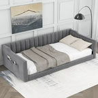 Divano letto in velluto Twin XL con base a doghe in legno curvato