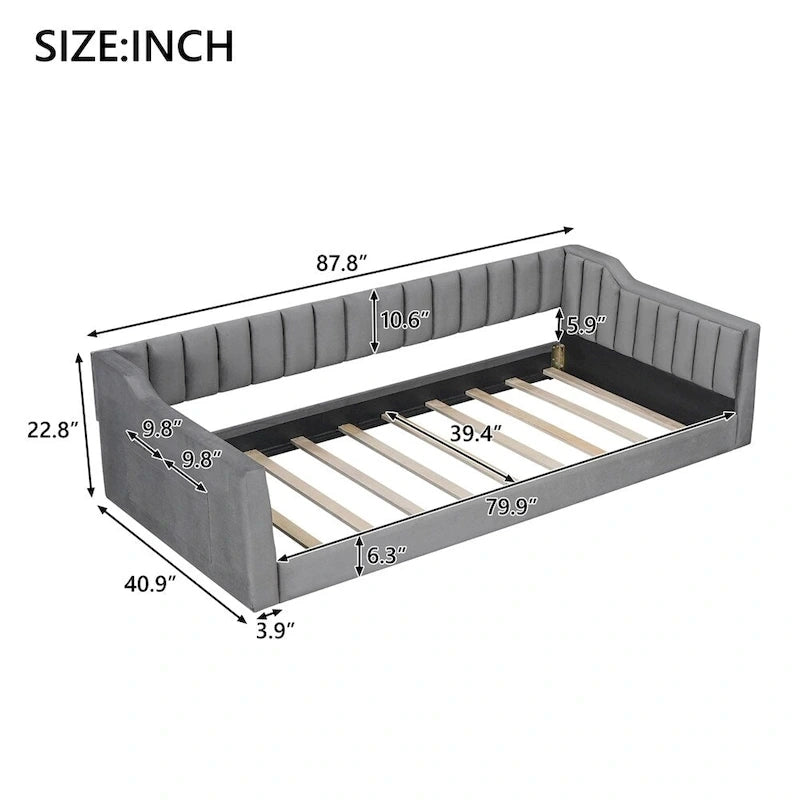 Divano letto in velluto Twin XL con base a doghe in legno curvato