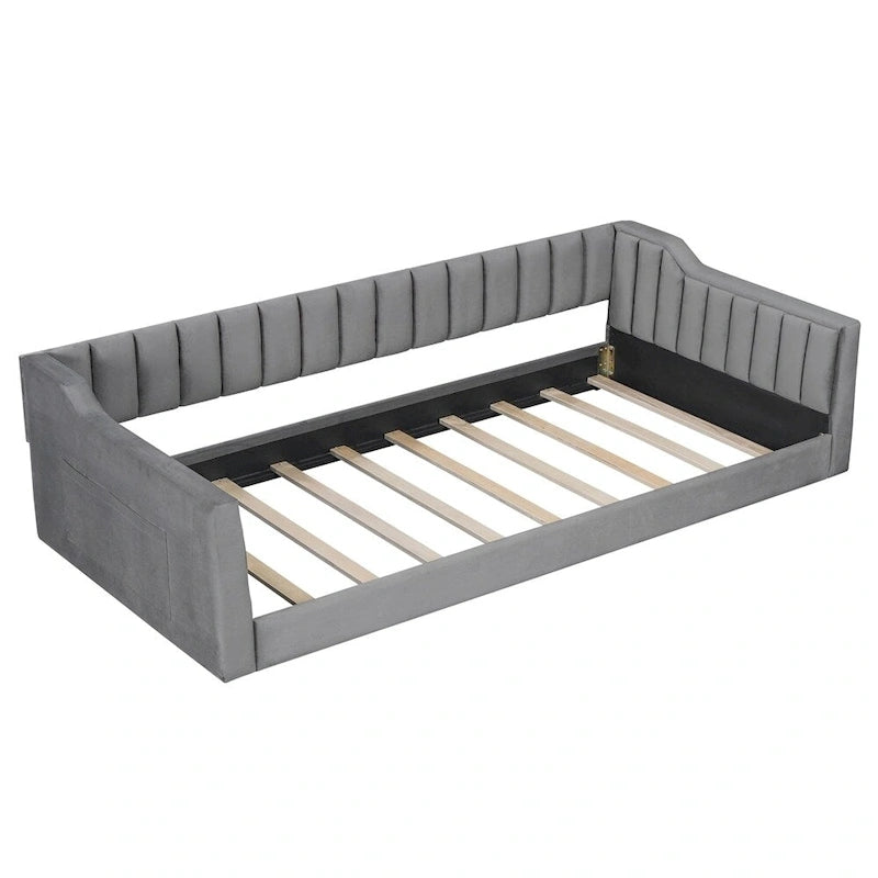 Divano letto in velluto Twin XL con base a doghe in legno curvato