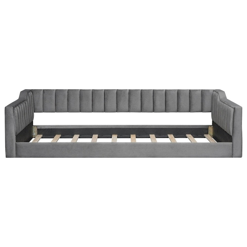 Divano letto in velluto Twin XL con base a doghe in legno curvato