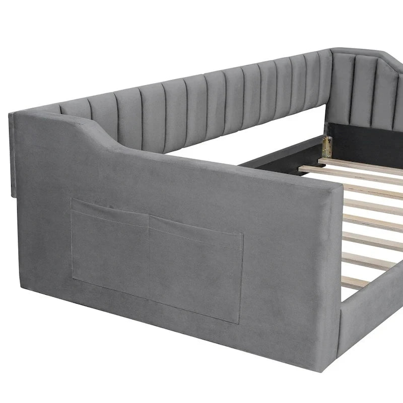 Divano letto in velluto Twin XL con base a doghe in legno curvato