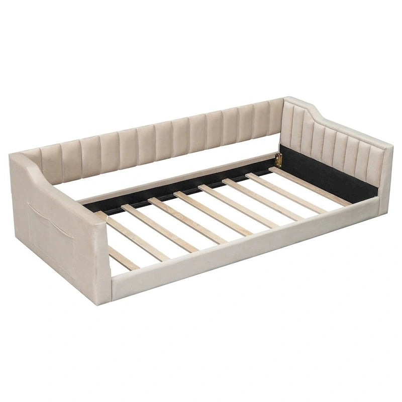 Divano letto in velluto Twin XL con base a doghe in legno curvato