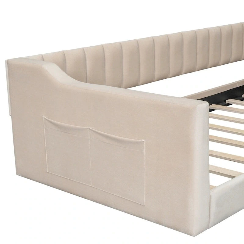 Divano letto in velluto Twin XL con base a doghe in legno curvato