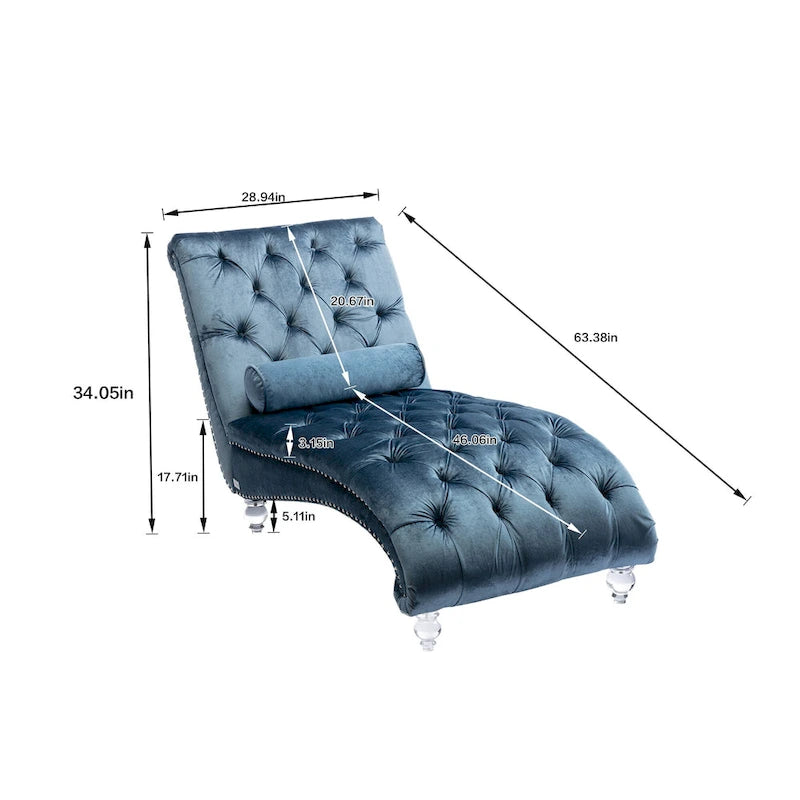 Chaise longue in velluto con design a "S", schienale capitonné, borchie e gambe in acrilico
