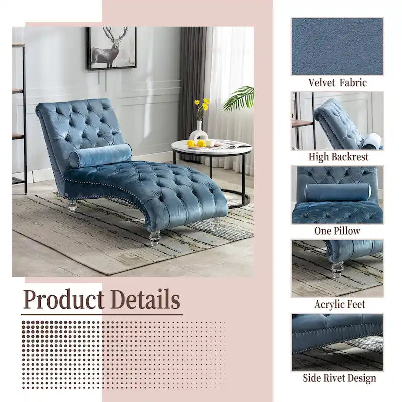 Chaise longue in velluto con design a "S", schienale capitonné, borchie e gambe in acrilico