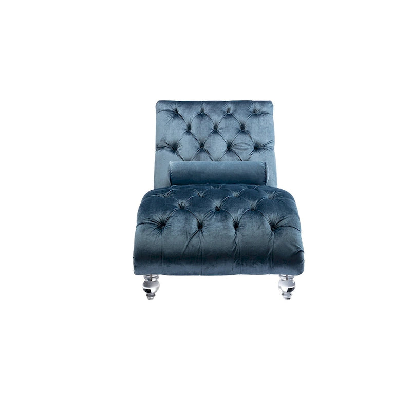 Chaise longue in velluto con design a "S", schienale capitonné, borchie e gambe in acrilico