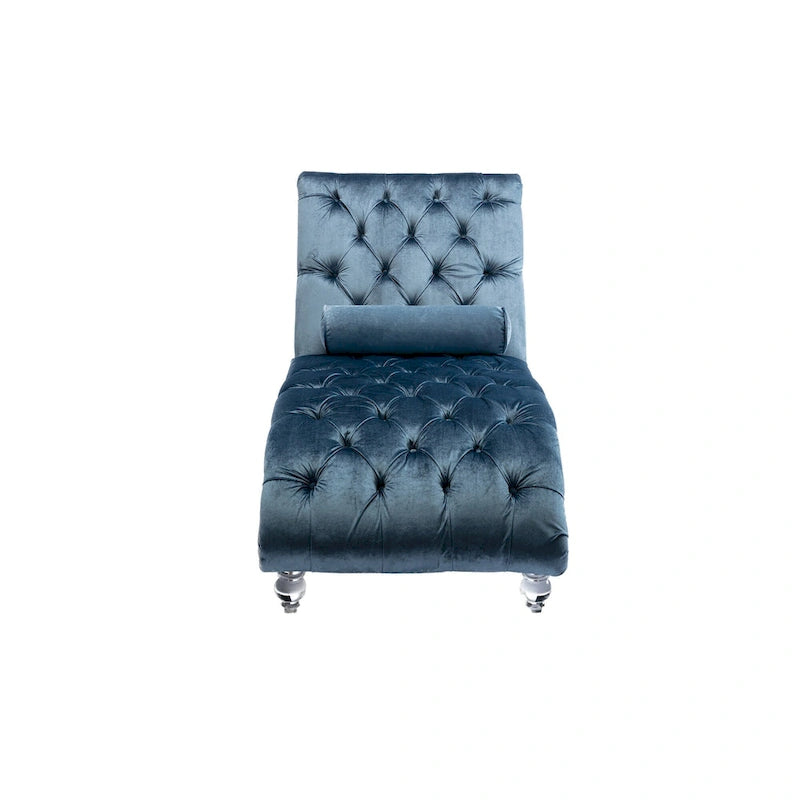 Chaise longue in velluto con design a "S", schienale capitonné, borchie e gambe in acrilico