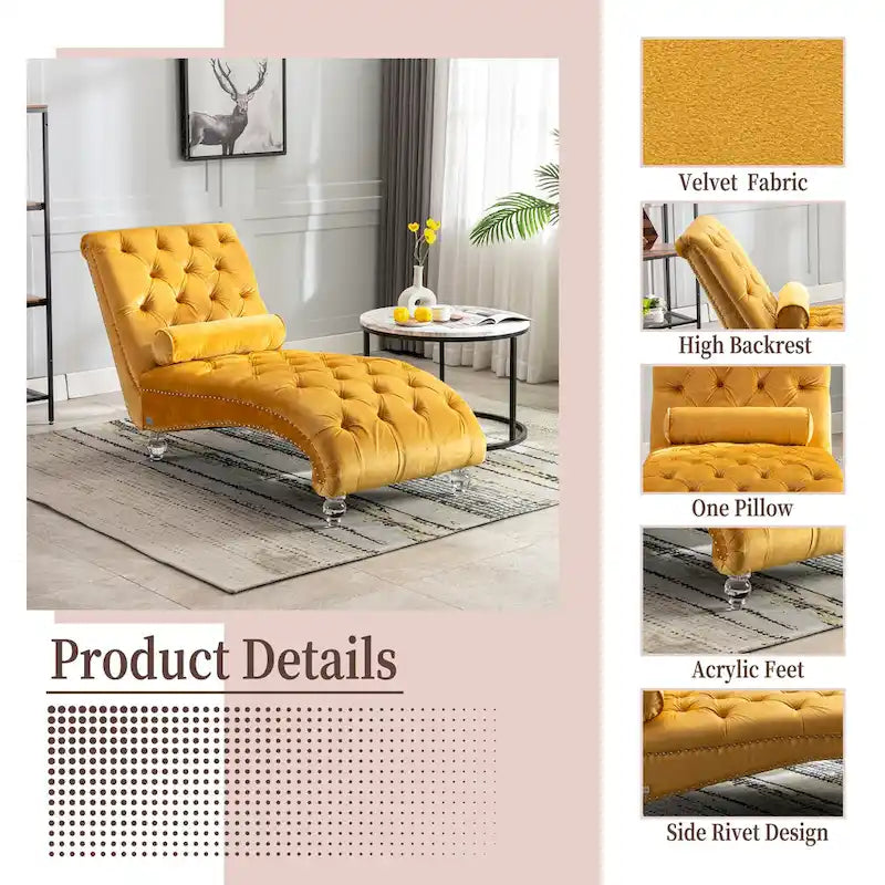 Chaise longue in velluto con design a "S", schienale capitonné, borchie e gambe in acrilico