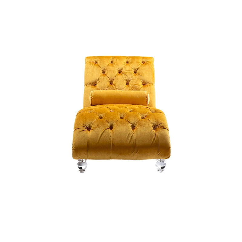 Chaise longue in velluto con design a "S", schienale capitonné, borchie e gambe in acrilico
