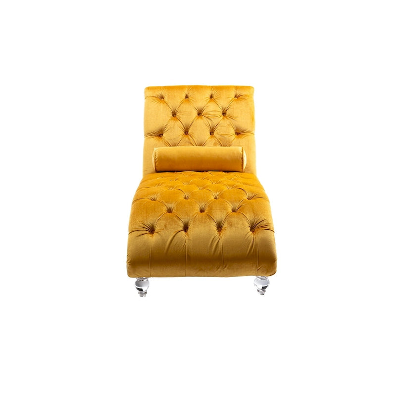 Chaise longue in velluto con design a "S", schienale capitonné, borchie e gambe in acrilico