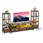 Mobile TV con libreria a 4 ripiani e illuminazione a LED, adatto per TV fino a 65 pollici - Larghezza 58 pollici, Marrone Rustico