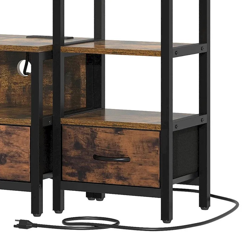 Mobile TV con libreria a 4 ripiani e illuminazione a LED, adatto per TV fino a 65 pollici - Larghezza 58 pollici, Marrone Rustico