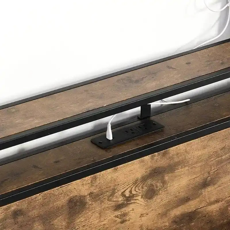 Struttura Letto in Legno con Contenitore, Testiera Capitonnè con Stazione di Ricarica e Cassetti, Non Richiede Rete a Molle, Facile da Montare