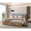 Letto Contenitore Matrimoniale Smart con Luci LED e Stazione di Ricarica, 4 Cassetti