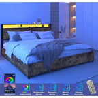 Letto Contenitore Matrimoniale Smart con Luci LED e Stazione di Ricarica, 4 Cassetti