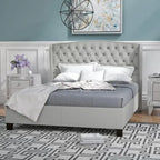 Letto matrimoniale imbottito King Size con testiera ad ali capitonné – Grigio chiaro