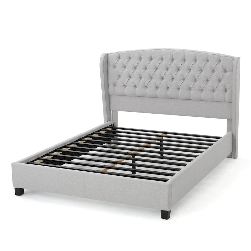 Letto matrimoniale imbottito King Size con testiera ad ali capitonné – Grigio chiaro
