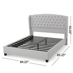 Letto matrimoniale imbottito King Size con testiera ad ali capitonné – Grigio chiaro