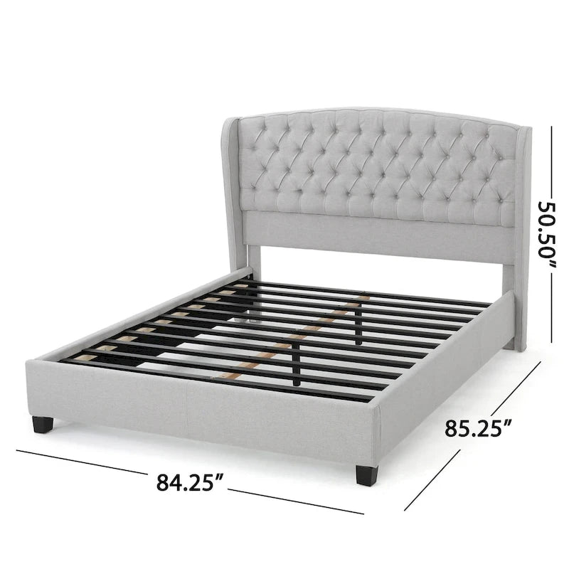 Letto matrimoniale imbottito King Size con testiera ad ali capitonné – Grigio chiaro