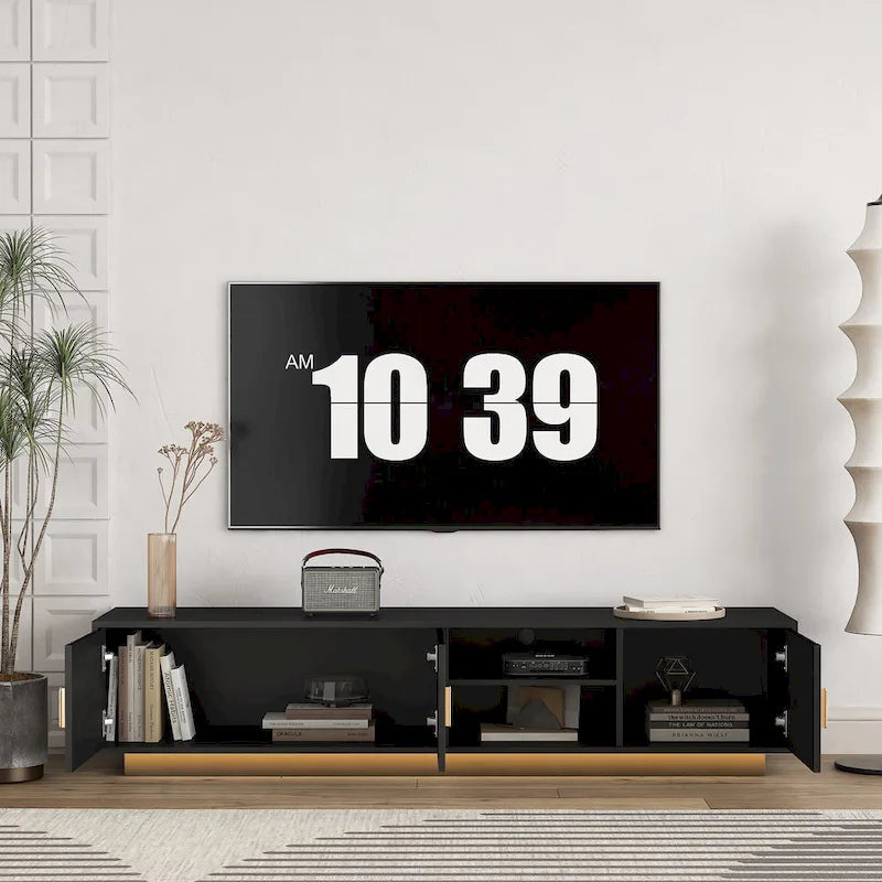 Mobile TV da 65" in stile Mid-Century con luci LED e vano portaoggetti per TV fino a 60"