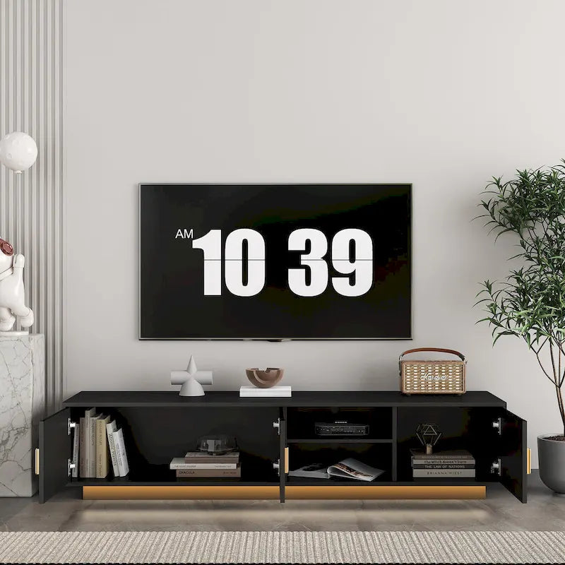 Mobile TV da 65" in stile Mid-Century con luci LED e vano portaoggetti per TV fino a 60"