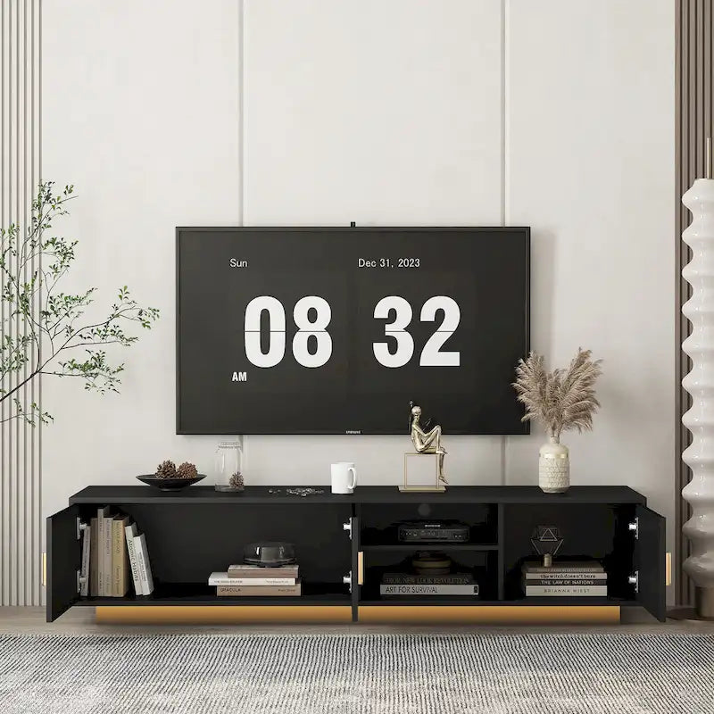 Mobile TV da 65" in stile Mid-Century con luci LED e vano portaoggetti per TV fino a 60"