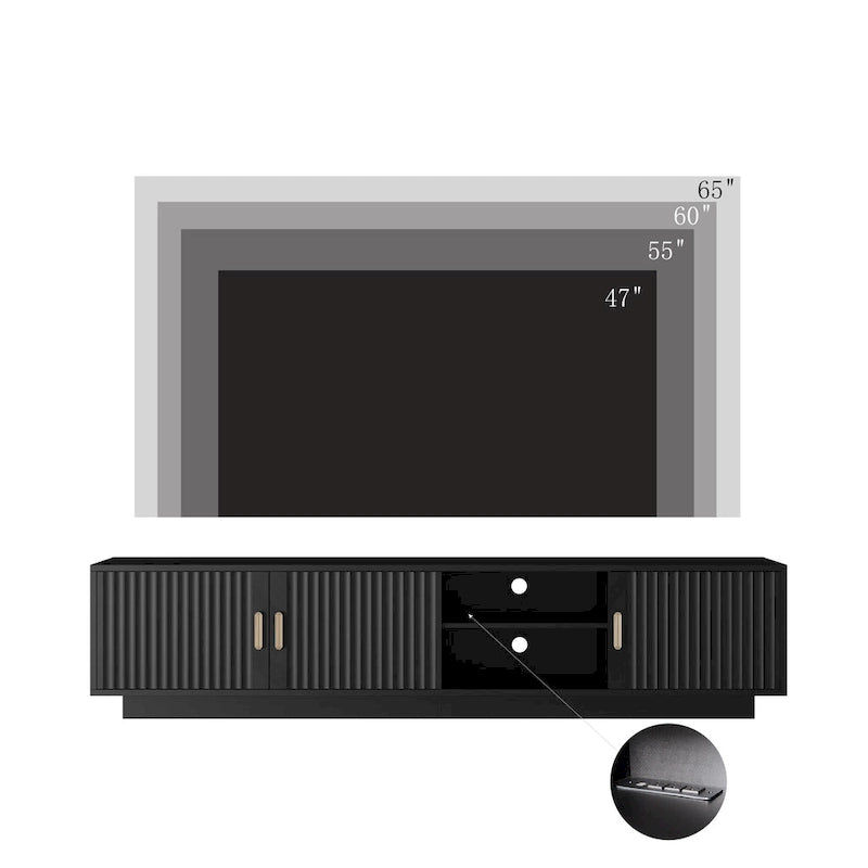 Mobile TV da 65" in stile Mid-Century con luci LED e vano portaoggetti per TV fino a 60"