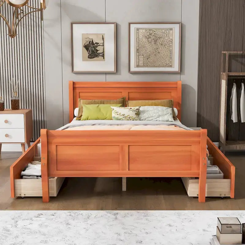 Letto a piattaforma matrimoniale in legno con 4 cassetti contenitore