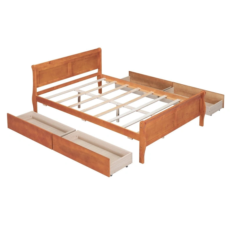 Letto a piattaforma matrimoniale in legno con 4 cassetti contenitore