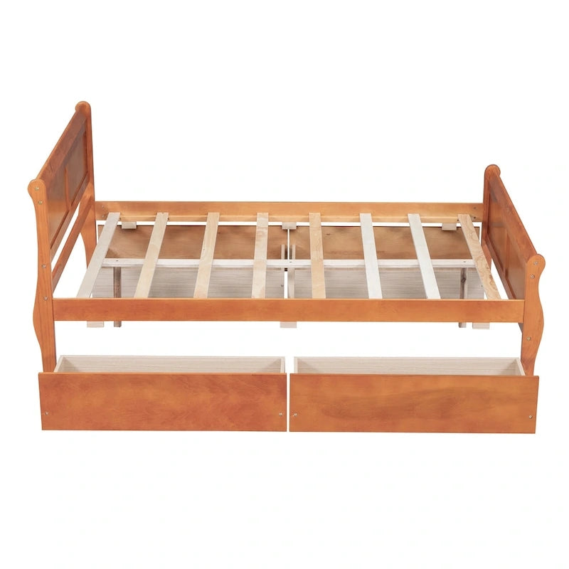 Letto a piattaforma matrimoniale in legno con 4 cassetti contenitore