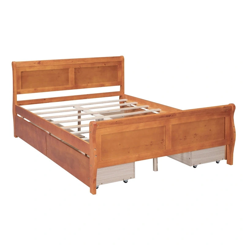 Letto a piattaforma matrimoniale in legno con 4 cassetti contenitore