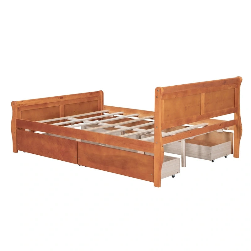 Letto a piattaforma matrimoniale in legno con 4 cassetti contenitore