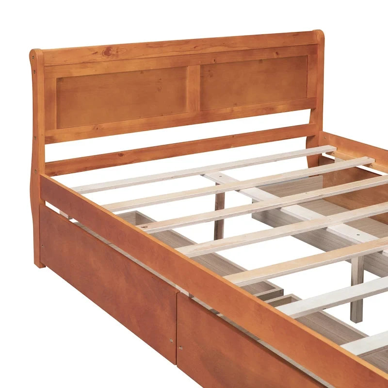 Letto a piattaforma matrimoniale in legno con 4 cassetti contenitore