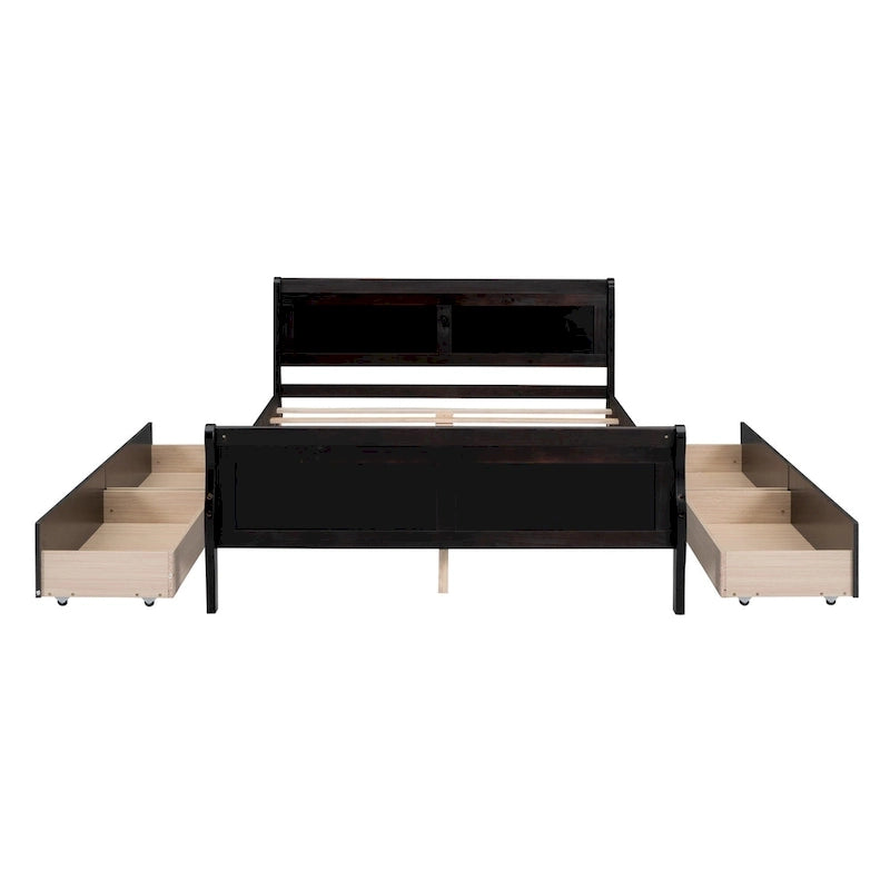 Letto a piattaforma matrimoniale in legno con 4 cassetti contenitore
