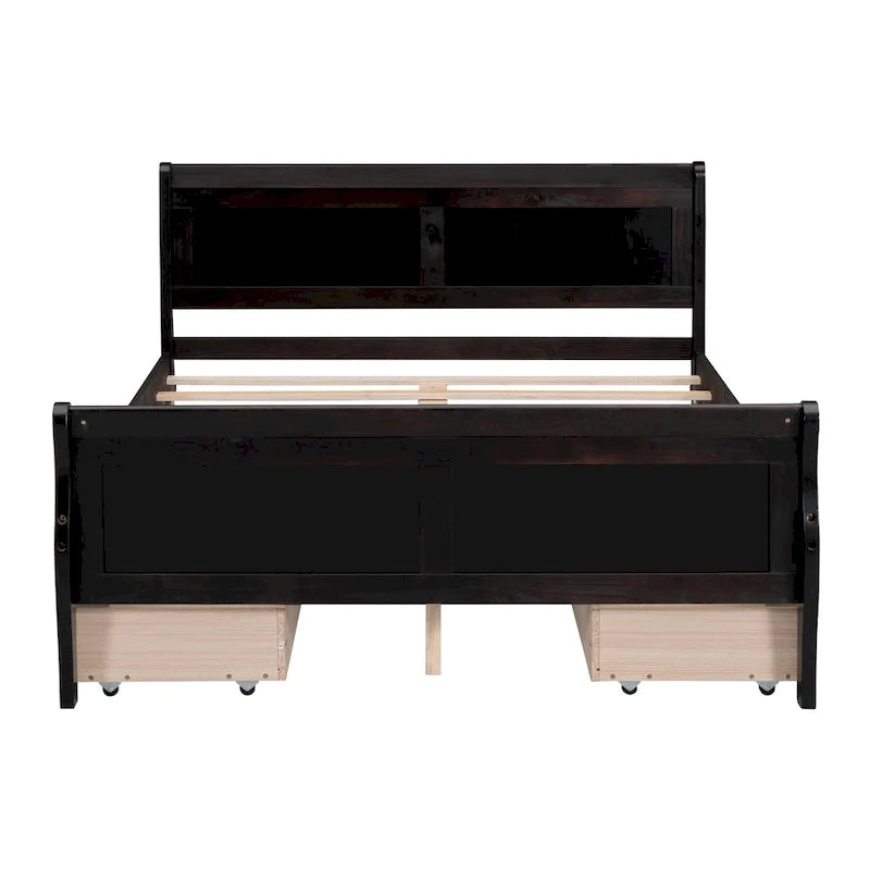 Letto a piattaforma matrimoniale in legno con 4 cassetti contenitore