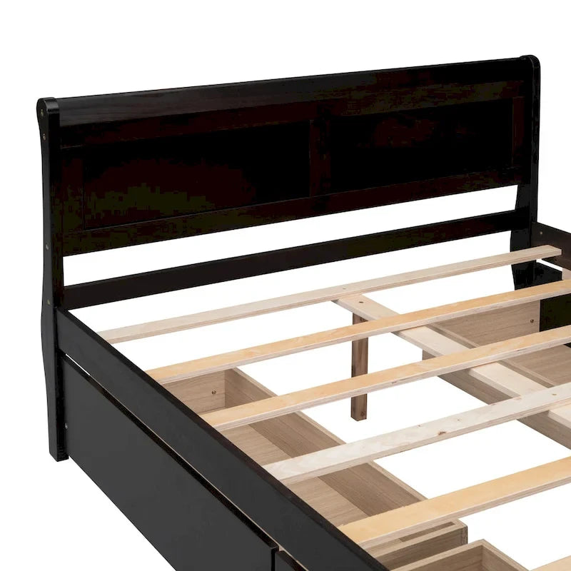 Letto a piattaforma matrimoniale in legno con 4 cassetti contenitore